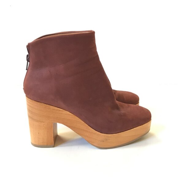 Coclico Vida Clog Ankle Boots Womens 38 8 Purple Suede Wood Sole Heels Rear Zip - Picture 2 of 11